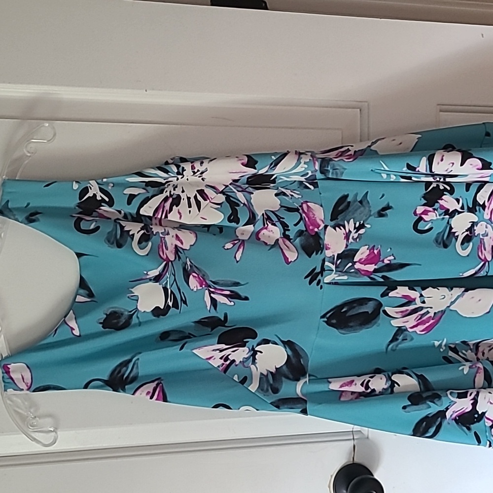 Roz & Ali Teal Floral Tea Length Dress